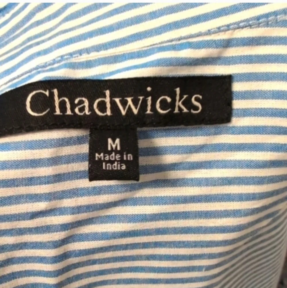 Blue striped sleeveless button-up casual Collared Shirt swim coverup 100%Cotton - Picture 8 of 8